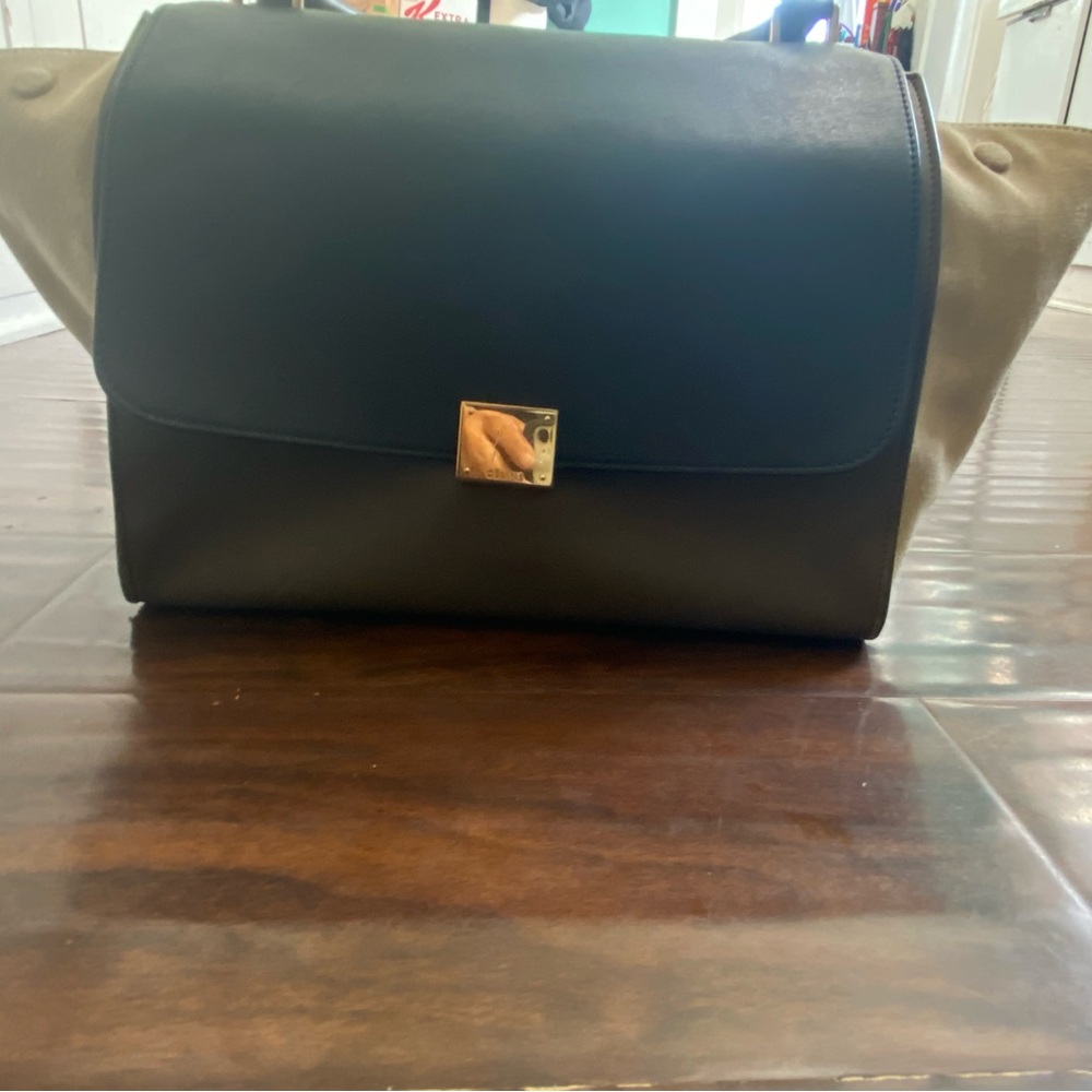 Celine Trapeze Black and Tan Shoulder Bag